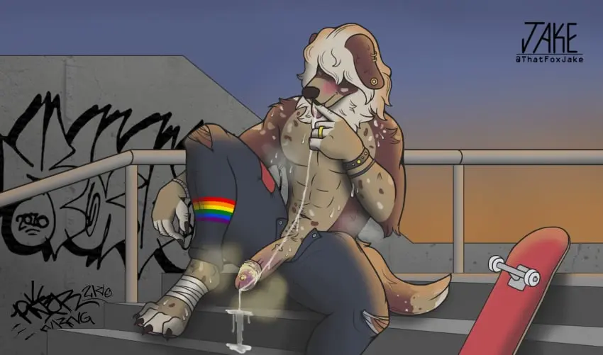 Image hi_res,solo,cum,male,penis,sweat,male_only,solo_focus,anthro,piercing,sweatdrop,genital_fluids,public,bodily_fluids,canid,canine,canis,domestic_dog,genitals,mammal,foreskin,uncircumcised,cum_on_ground,vehicle,shirtless,musk,musk_clouds,musky_cock,public_nudity,exhibitionism,licking_cum,lgbt_pride,smegma,skateboard,rainbow_pride_colors,mrramone,skate_park