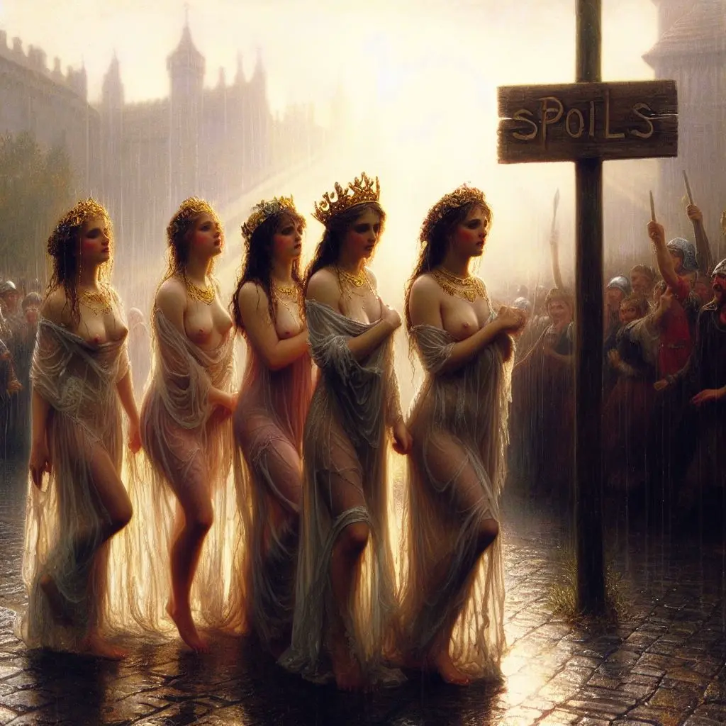 Image breasts,breasts_out,female,multiple_girls,ai_generated,jewelry,tagme,humiliation,public,sisters,outside,princess,femsub,queen,embarrassed_female,mother_and_daughter,walking,wet_clothes,wet_hair,crown,crowd_watching,rain,multiple_subs,5girls,public_exposure,brown_hair_female,crowd,history,humiliated,spoils_of_war,see-through_dress,enslaved_royal,raining,public_humiliation,dall-e3,historical,historical_porn,medieval_clothing,medieval_history,parade,walk_of_shame