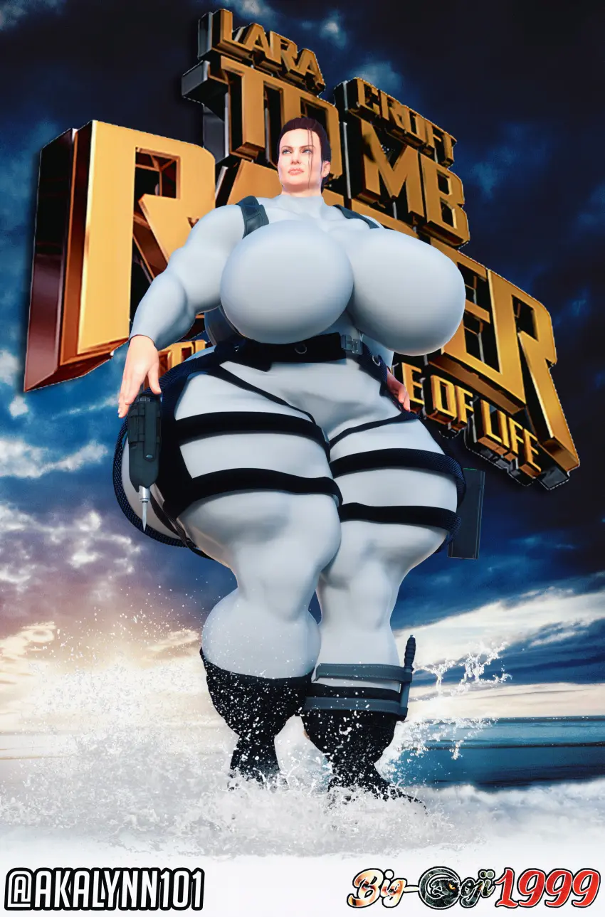 Image breasts,female,huge_ass,muscular,beach,water,huge_breasts,3d,edit,lara_croft,tomb_raider,catsuit,wetsuit,akalynn101,lara_croft_(angelina_jolie)
