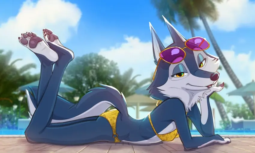 Image female,furry,feet_up,legs_up,wolf_tail,wolf_girl,porsha_crystal,siroc