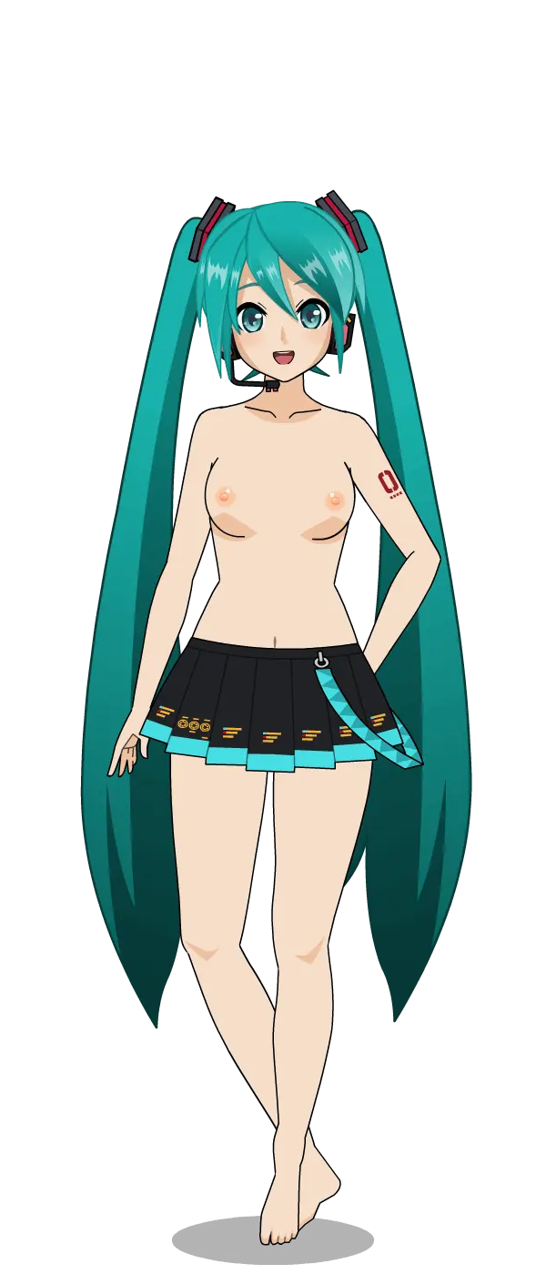 Image 1girls,breasts,female,looking_at_viewer,nipples,smile,solo,standing,navel,barefoot,headphones,feet,hair,topless,twintails,miniskirt,skirt,pleated_skirt,hatsune_miku,vocaloid,front_view,full_body,toes,simple_shading,png,shirtless,transparent_background,headset,teal_eyes,alpha_channel,long_twintails,naked_skirt,for_sticker_use,sticker_template,transparent_png,aliasing,solid_colors,jaggy_lines,kisekae,teal_hair,skirt_only,spnati