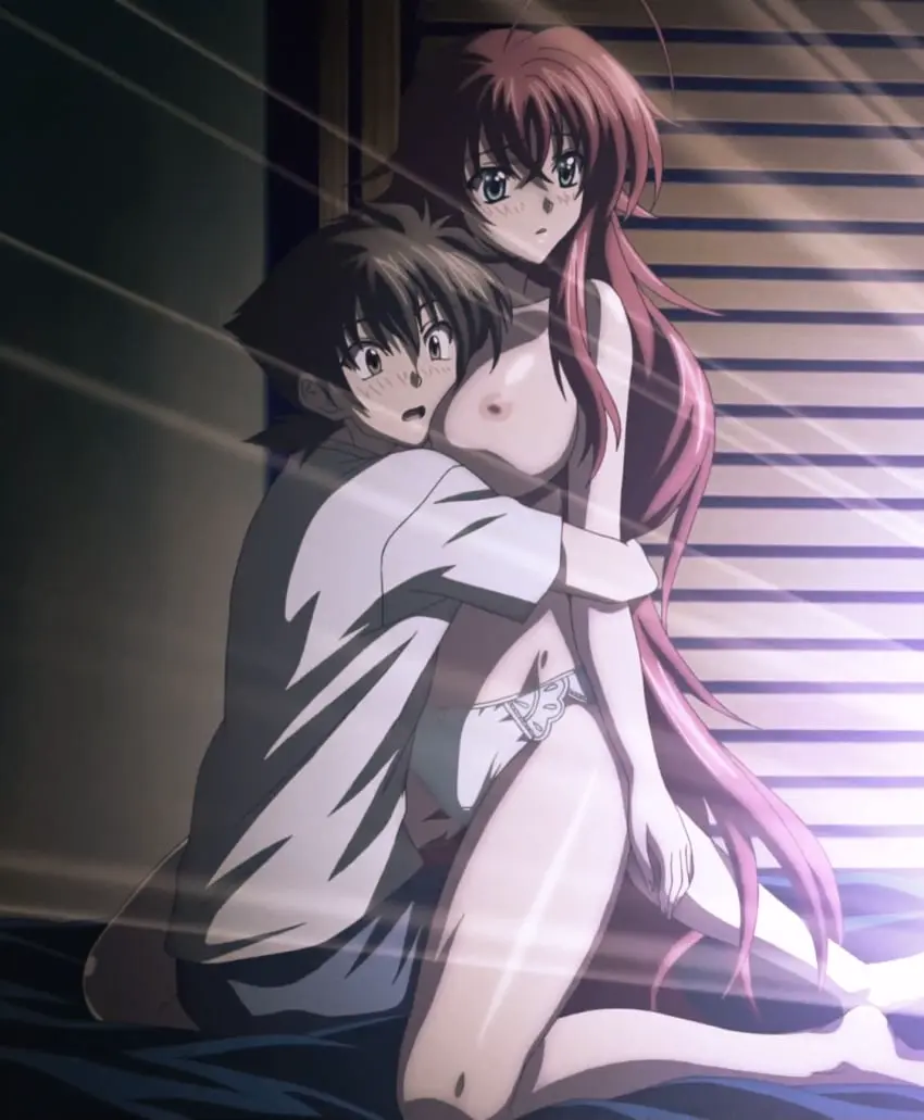 Image breasts,exposed_breasts,female,boobs,panties,barefoot,tagme,naked,bed,hugging,hug,high_school_dxd,hyoudou_issei,rias_gremory,stitched