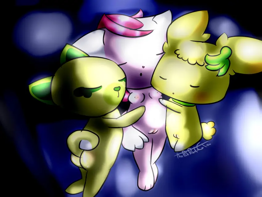 Image breasts,female,hi_res,nipples,nude,pussy,tail,ass,watermark,hair,pink_hair,anthro,canid,canine,canis,domestic_dog,fur,genitals,mammal,yellow_body,yellow_fur,2024,green_body,pink_body,group,trio,sleeping,crossover,pink_fur,green_fur,banana_(chokoken),chocoken,parfait_chacha,paro_(tornado),sweets_fairy,thepinkpandacat,tornado_(game),vary_peri