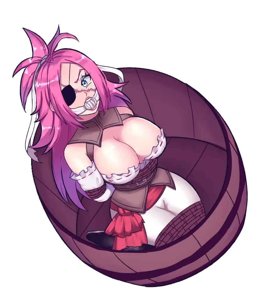 Image 1girls,breasts,clothed,female,female_only,large_breasts,long_hair,solo,blue_eyes,kneeling,cleavage,clothed_female,pink_hair,tagme,bondage,scar,femsub,commission,fully_clothed,facial_scar,fate_(series),bound,gag,gagged,eyepatch,rope,scar_on_face,bound_arms,commission_art,commissioner_upload,fate/grand_order,bound_legs,in_container,barrel,francis_drake_(fate),in_barrel,tagaen810