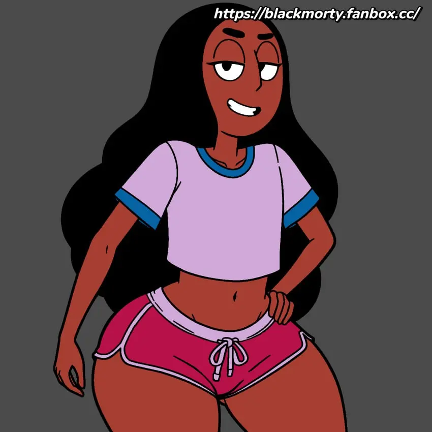 Image female,looking_at_viewer,solo,huge_ass,thick_thighs,curvy,shorts,flat_chest,booty_shorts,short_shorts,steven_universe,connie_maheswaran,blackmorty_(artist)