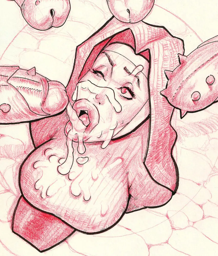 Image female,cum,cum_on_face,penis,female_focus,kneeling,wide_hips,tagme,facial,bukkake,busty,monochrome,hourglass_figure,bimbo,sketch,disembodied_penis,nun,nun_outfit,nun's_habit,meinfischer