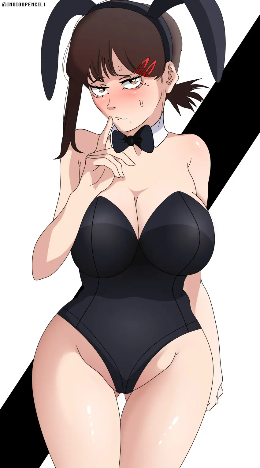 Image big_breasts,blush,breasts,female,female_only,shy,digital_media_(artwork),lingerie,brown_hair,bunny_ears,cute,public,bunnysuit,chainsaw_man,higashiyama_kobeni,indigopencil,fanbox_reward