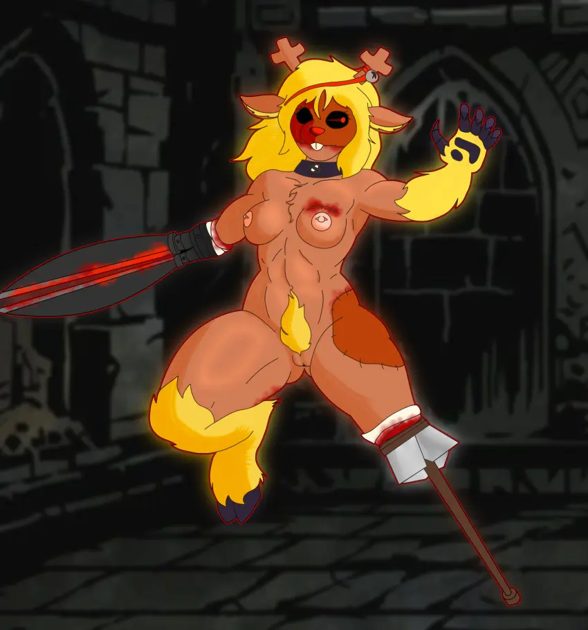 Image 1girls,breasts,female,female_only,hi_res,long_hair,nipples,red_eyes,solo,nude,pussy,furry,small_breasts,thick_thighs,humanoid,solo_focus,teeth,hair,anthro,furry_female,tan_body,2d,piercing,blonde_hair,absurd_res,pose,blood,collar,bodily_fluids,fur,genitals,mammal,furry_only,nipple_piercing,anthro_female,anthro_only,deer,mammal_humanoid,hooves,tan_fur,pubes,deltarune,buckteeth,undertale_(series),scissors,collar_only,noelle_holiday,red_nose,humanoid_only,humanoid_female,wounded,christmas_decorations,action_pose,darkest_dungeon,missing_arm,missing_leg,whitestellar,surgical_suture,missing_limb