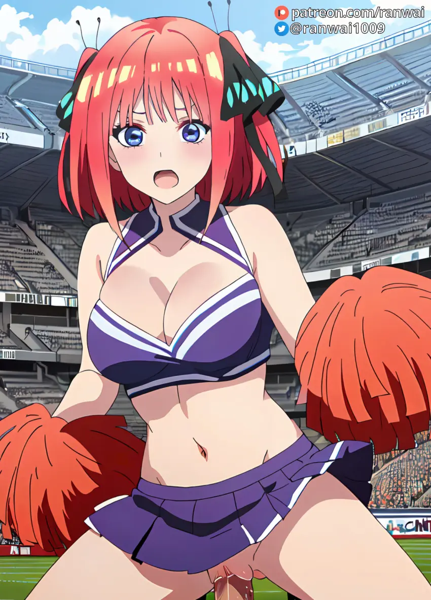 Image breasts,female,large_breasts,open_mouth,blue_eyes,navel,penis,pussy,sex,uncensored,erection,ai_generated,cowgirl_position,pink_hair,stable_diffusion,vaginal_penetration,vaginal_sex,anime,ranwai,cheerleader,cheerleader_outfit,go-toubun_no_hanayome,nakano_nino