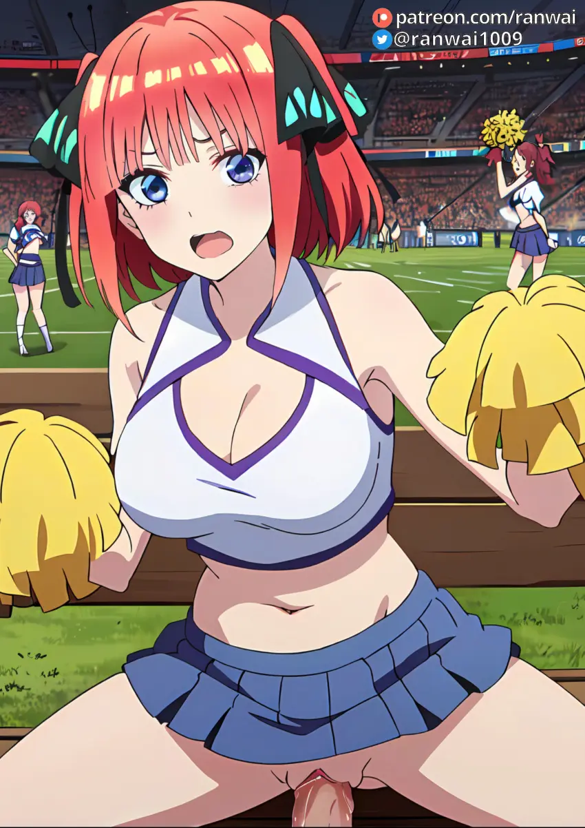 Image breasts,female,large_breasts,looking_at_viewer,open_mouth,blue_eyes,penis,pussy,sex,uncensored,erection,ai_generated,cowgirl_position,pink_hair,spread_legs,stable_diffusion,vaginal_penetration,vaginal_sex,anime,ranwai,cheerleader,cheerleader_outfit,go-toubun_no_hanayome,nakano_nino