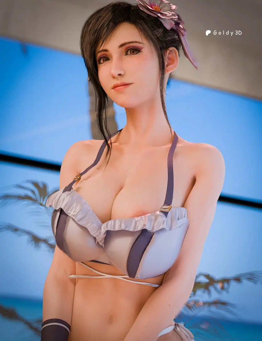 Image big_breasts, breasts, female, female_only, large_breasts, red_eyes, solo, navel, female_focus, athletic, cleavage, tagme, tied_hair, busty, 3d, hourglass_figure, final_fantasy, final_fantasy_vii, tifa_lockhart, makeup, athletic_female, tifa_lockhart_(shining_spirit), goldy_3d