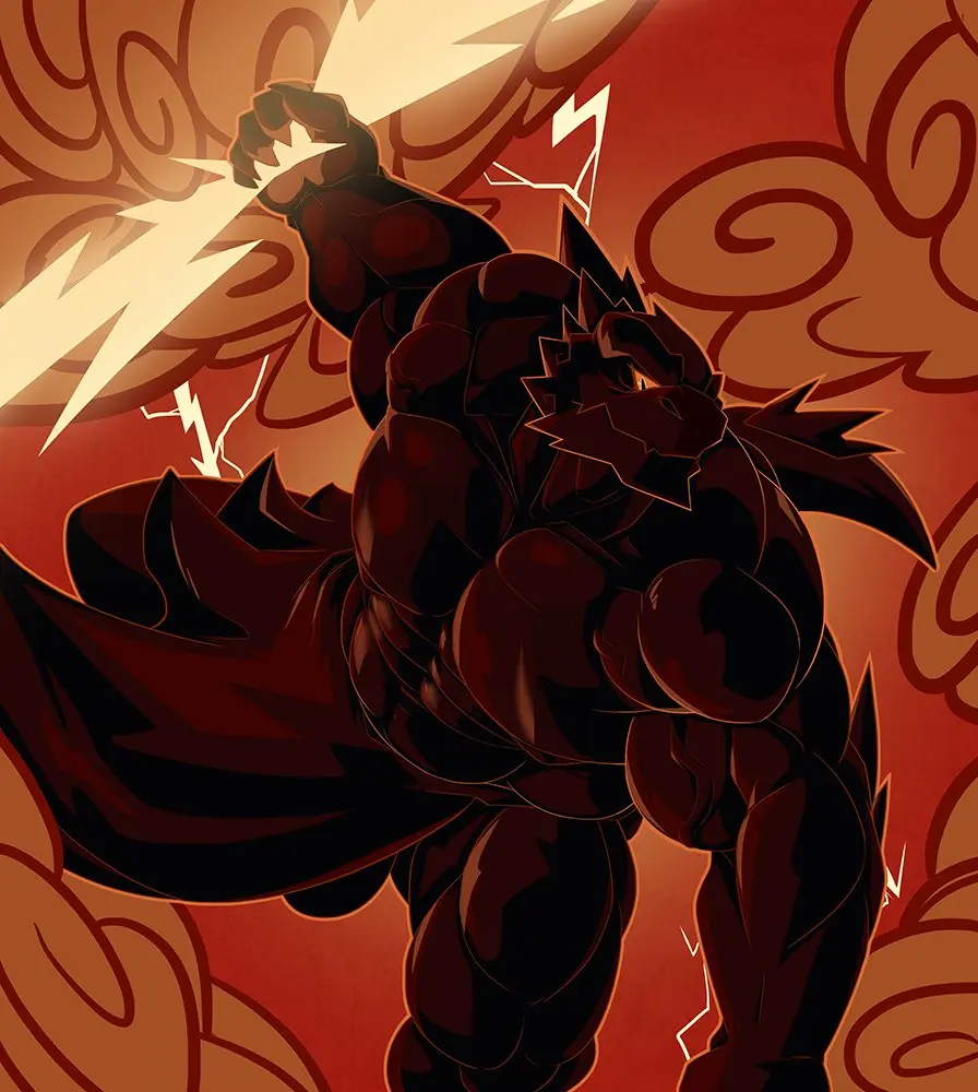 Image clothed,clothing,solo,male,tail,thick_thighs,muscular,muscular_male,male_only,yaoi,teeth,balls,anthro,mythology,european_mythology,greek_mythology,bara,topless,sharp_teeth,genitals,muscular_anthro,black_body,reptile,scalie,abs,elemental_manipulation,yellow_sclera,bottomwear,barely_visible_balls,barely_visible_genitalia,masculine_male,muscular_arms,muscular_legs,muscular_thighs,lizard,electricity,godzilla_(series),kaiju,fantasy,loincloth,godzilla,toho,thunder,hercules_(disney),zeuszilla,loincloth_only,electricity_manipulation,hercules_(1997),zeus_(disney),zaqiizawa