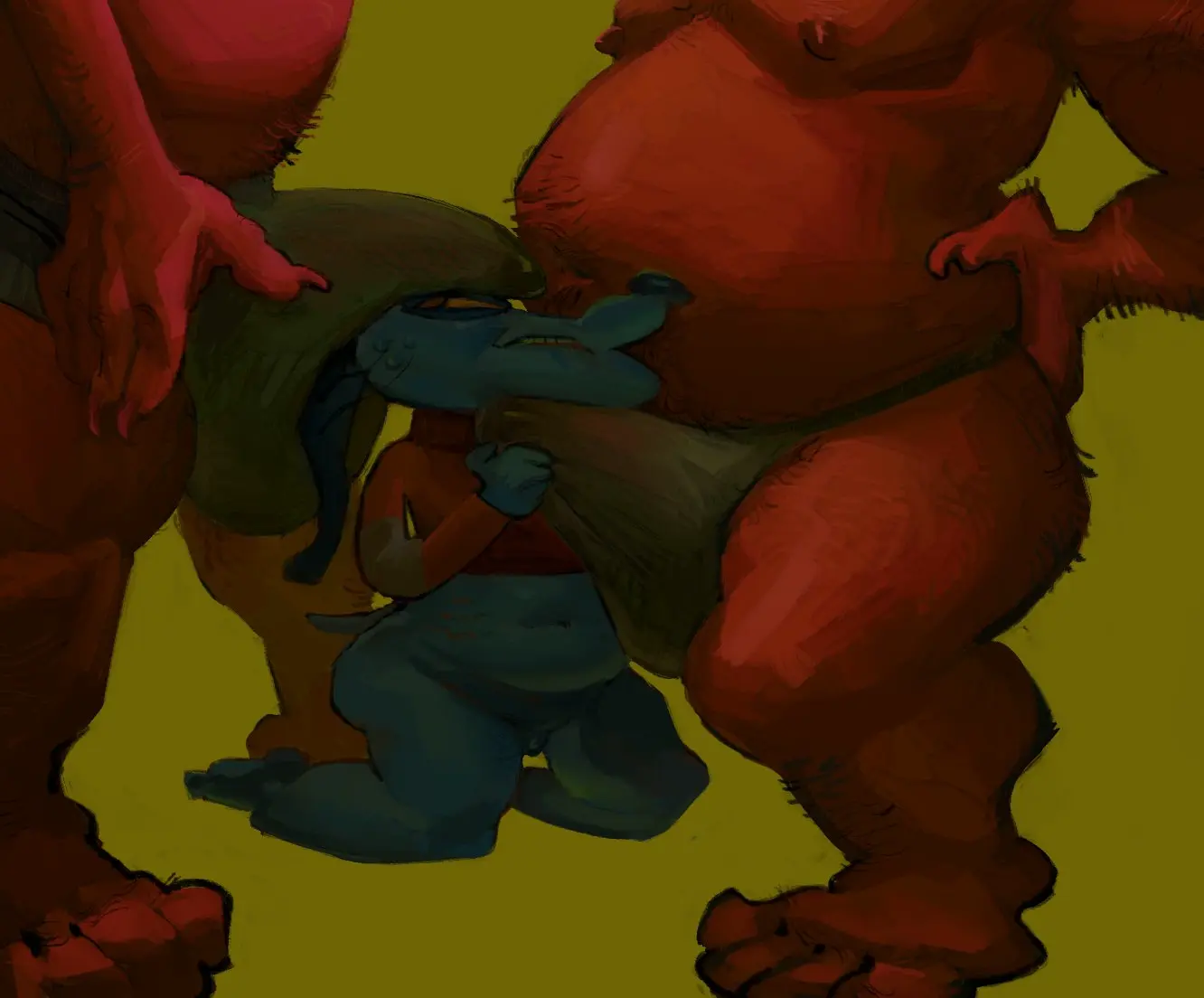 Image clothing,simple_background,standing,group_sex,male,penis,sweat,tail,underwear,sex,erection,kneeling,male/male,belly,digital_media_(artwork),size_difference,anthro,sweatdrop,bulge,bodily_fluids,genitals,pecs,horn,sweater,hybrid,topwear,group,trio,overweight,red_body,overweight_male,clothed_male,tenting,whiskers,male_anthro,grinding,hands_on_hips,overweight_anthro,imp,sandwich_position,stretch_marks,cropped_sweater,hairy_stomach,bulge_fondling,bulge_in_face,batbrainzzz
