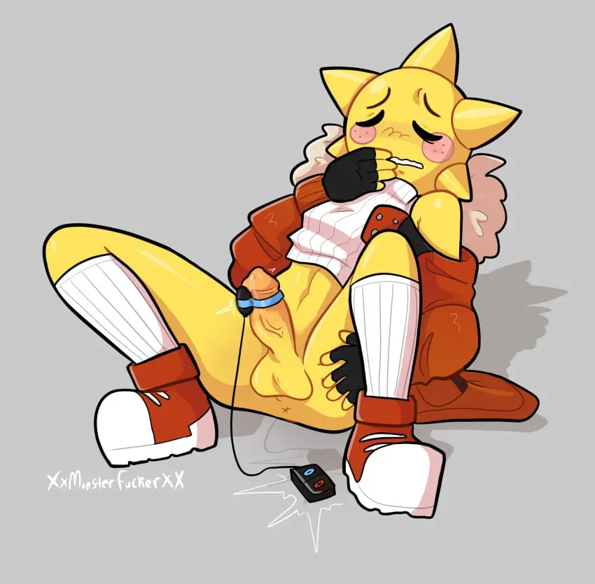 Image simple_background,solo,1boy,male,pleasure_face,male_only,solo_focus,fortnite,socks,male_focus,no_humans,sun,weird,vibrator_on_penis,hand_over_mouth,toy,sunspot_(fortnite),xxmonsterfuckerxx