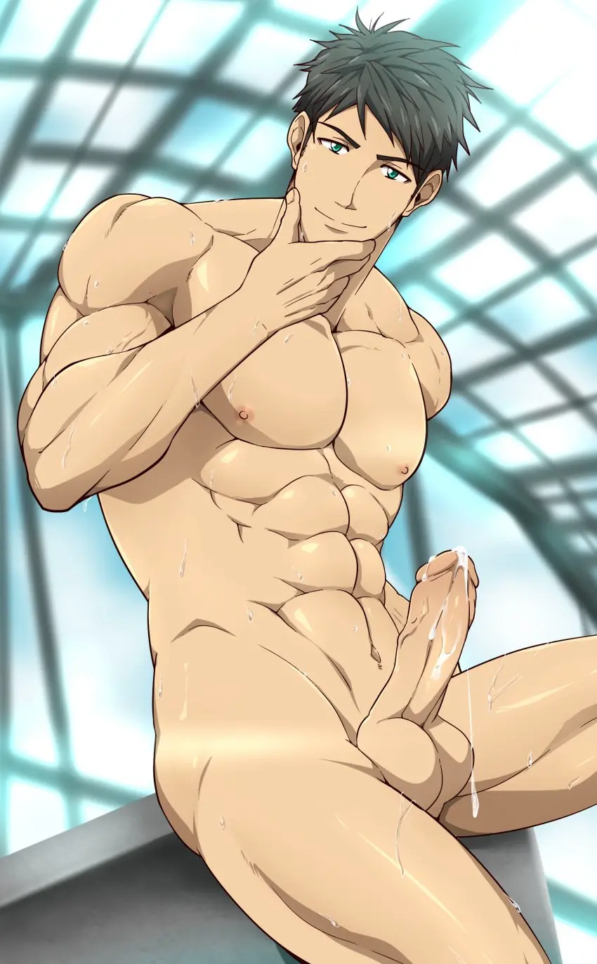 Image male,penis,big_penis,muscular,muscular_male,male_only,yaoi,blonde_hair,green_eyes,gay,dark_hair,condom,male_focus,big_muscles,muscles,muscular_arms,free!,sosuke_yamazaki,sousuke_yamazaki