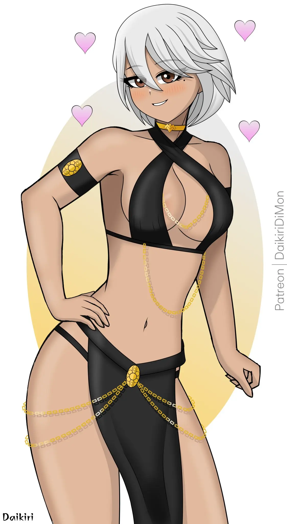 Image 1girls,brown_eyes,female,looking_at_viewer,white_hair,choker,patreon_username,fortnite,tanned,fortnite:_battle_royale,suggestive_look,aphrodite_(fortnite),daikiri_di_mon