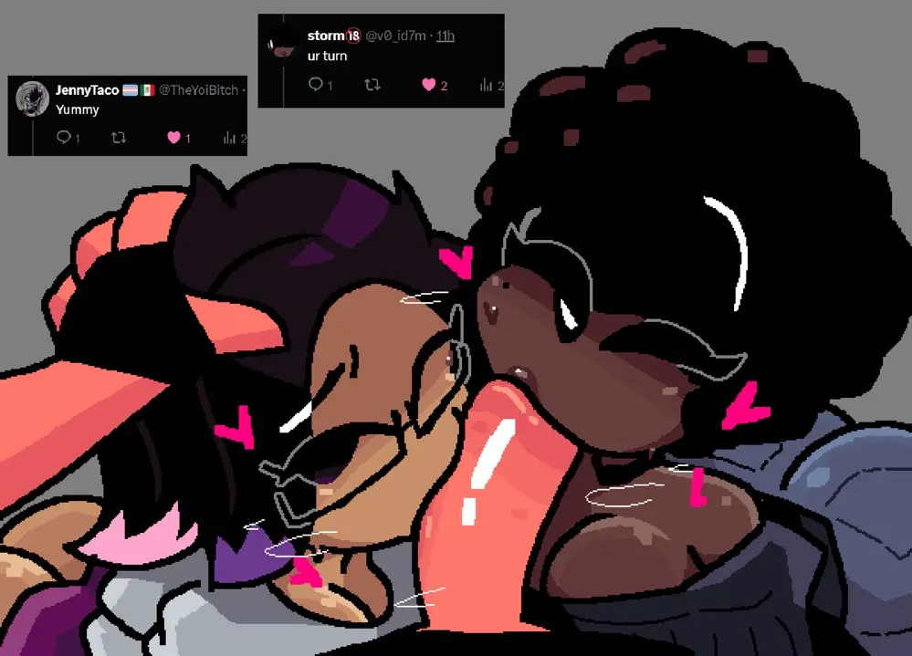 Image female,1boy,2girls,hand_on_head,male,tagme,one_eye_closed,blowjob,heart,hearts_around_head,jjoyplus,transgender_pride_colors,twitter_user_oc,joy_(jjoyplus),audra_(stormtm),jennytaco_(theyoibitch)