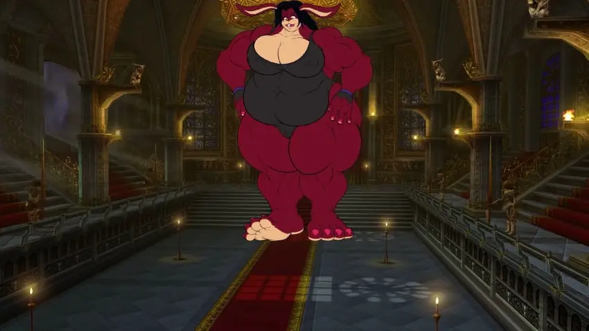 Image big_breasts,breasts,female,red_eyes,black_hair,muscular,feet,bunny_ears,bunny_girl,muscular_anthro,bunny_tail,muscular_female,giantess,fat,amazon,macro,furaffinity,wrestling_outfit,throne,photoshop,german,furaffinity_username,50percentgrey,brunhilde,sb127