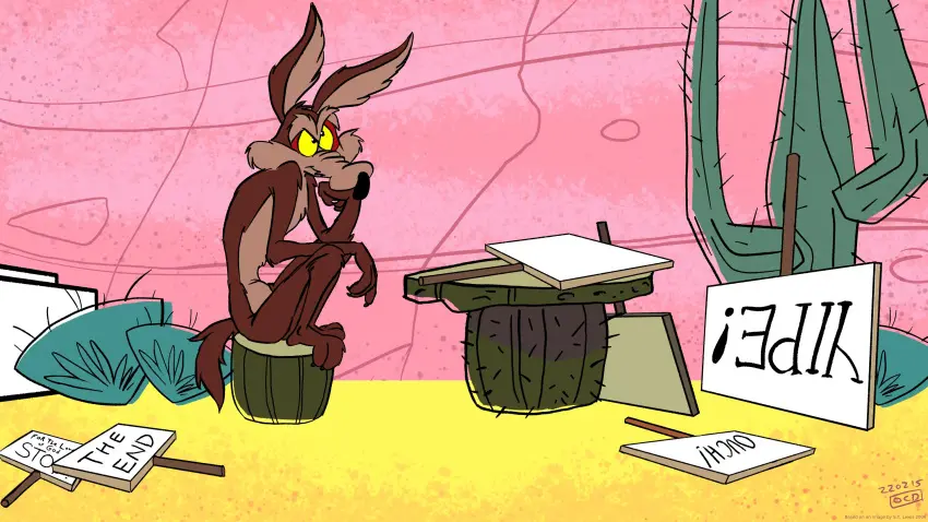 Image hi_res,solo,male,nude,ass,feet,belly,digital_drawing_(artwork),digital_media_(artwork),eyebrows,anthro,tan_body,sitting,absurd_res,pose,pinup,canid,canine,canis,fur,mammal,claws,toe_claws,black_eyes,black_nose,biped,eye_roll,brown_fur,toes,furniture,plant,table,tan_fur,brown_body,sitting_on_chair,feet_together,knees_up,chair,yellow_sclera,3_toes,abstract_background,raised_eyebrow,coyote,looney_tunes,stevethedragon,warner_brothers,wile_e._coyote,finger_claws,desert,flat_colors,sign,redraw,exclamation_point,tan_eyebrows,on_chair,tan_belly,knees_together,cactus,arm_on_knee,barely_visible_butt,hand_on_snout,lost_in_thought