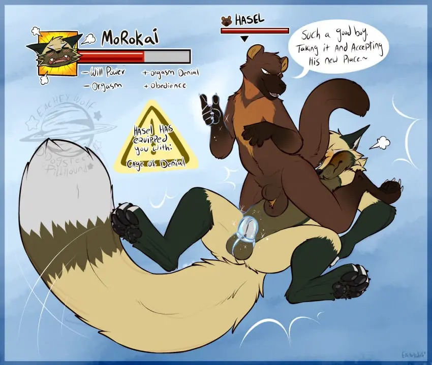 Image blush,hi_res,simple_background,male,nude,tail,lying,on_back,duo,orange_eyes,feet,watermark,embarrassed,male/male,belly,balls,anthro,tan_body,text,spread_legs,spreading,closed_eyes,smug,canid,canine,fur,genitals,mammal,dialogue,claws,paws,toe_claws,motion_lines,dominant,dominant_male,chastity_cage,submissive_male,english_text,forced,submissive,5_fingers,bondage,sitting_on_another,fingers,front_view,speech_bubble,magic,signature,brown_fur,blush_lines,toes,mustelid,animal_genitalia,canine_genitalia,fluffy,fluffy_tail,fox,markings,sheath,tuft,tan_fur,brown_body,dipstick_tail,raised_tail,tail_markings,magic_user,bound,gameplay_mechanics,gui,health_bar,pawpads,pinned,4_toes,sparkles,vore,portrait,black_legs,chastity_device,on_top,character_name,tail_motion,good_boy,frustrated,tailwag,black_text,orgasm_denial,musteline,metal_chastity_cage,slim_male,white_tail_tip,black_arms,true_musteline,weasel,fully_sheathed,debuff,pinned_to_ground,sheath_cage,status_effect,headshot_portrait,sitting_on_partner,applying_chastity_device,mmorpg,yellow_belly,sharkguts,frustration_cloud,balls_tuft,hasel,morokai,warning_symbol,white_text_outline