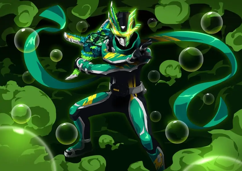 Image highres,simple_background,1boy,absurdres,black_gloves,gloves,male,horns,clenched_hand,holding,male_focus,holding_weapon,ninja,shuriken,weapon,crossed_arms,scarf,armor,sword,helmet,holding_sword,wind,not_porn,otokam1117,open_hand,asymmetrical_horns,kamen_rider,asymmetrical_armor,kamen_rider_kenzan,kamen_rider_saber_(series),otokamu