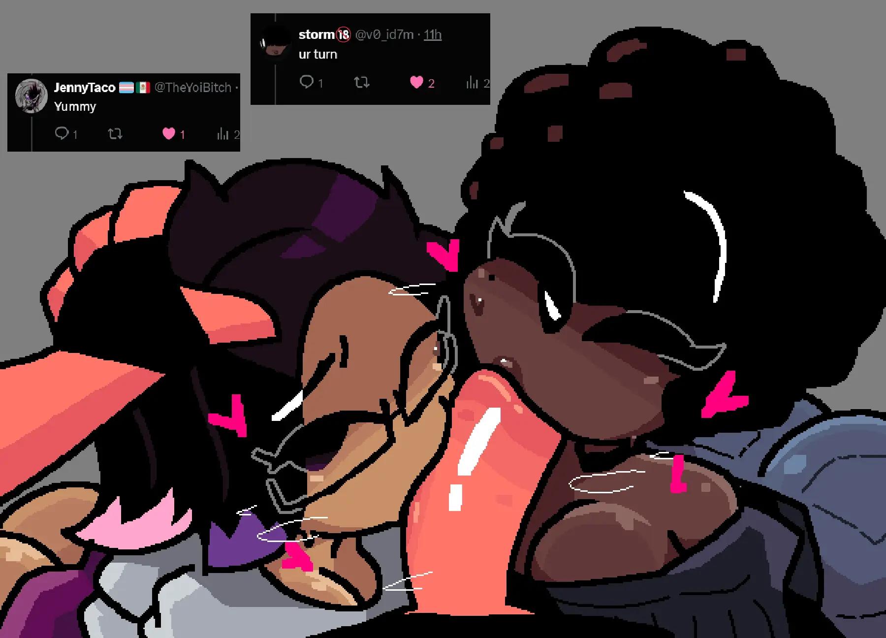 Image breasts,female,1boy,2girls,male,multiple_girls,fellatio,dark_skin,glasses,tagme,teamwork,heart,dark_skinned_female,collaborative_fellatio,double_fellatio,jjoyplus,transgender_pride_colors,twitter_user_oc,joy_(jjoyplus),audra_(stormtm),jennytaco_(theyoibitch)
