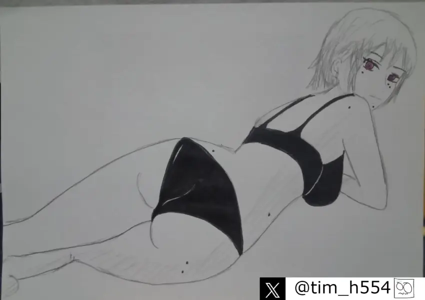 Image underwear,ass,pink_eyes,chainsaw_man,traditional_media_(artwork),death_devil,tim_heyderich,look_behind