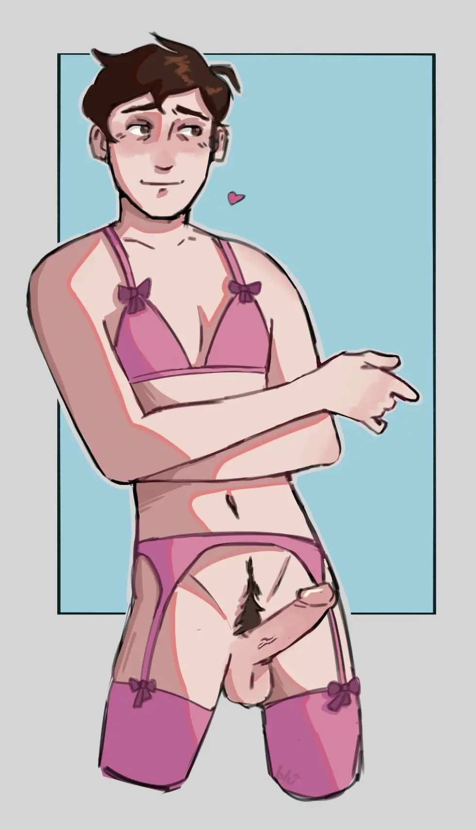Image bow,solo,1boy,male,penis,thighhighs,bra,erection,crossdressing,male_only,lingerie,stockings,feminine_male,male_focus,garter_belt,boner,garter_straps,five_nights_at_freddy's,masculine_crossdresser,william_afton,stiffy,dave_miller,purple_guy_(fnaf)