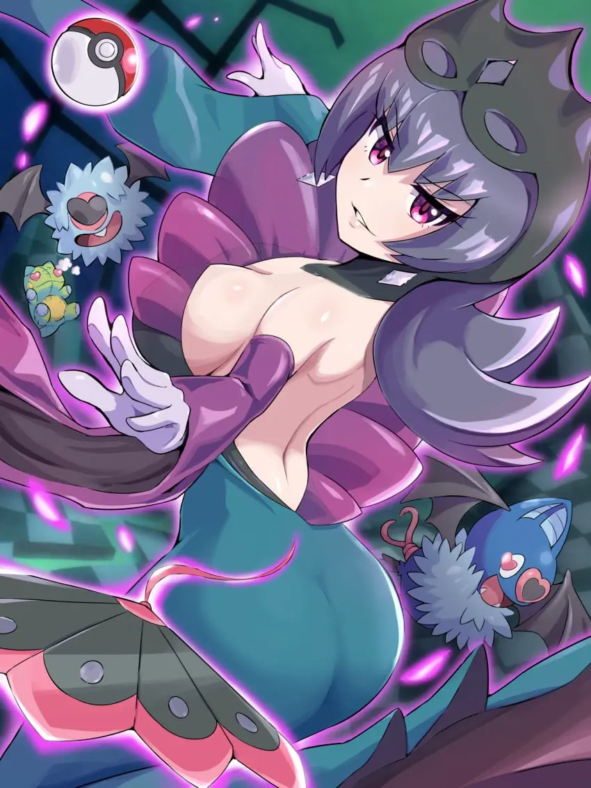 Image 1girls,big_breasts,breasts,clothed,clothing,female,looking_at_viewer,red_eyes,gloves,heart-shaped_pupils,pokemon,pokemon_(species),big_ass,earrings,thick_thighs,voluptuous,white_skin,wide_hips,cleavage,sideboob,tagme,purple_eyes,purple_hair,smug,bodysuit,magic,queen,pokémon_(species),tiara,crown,sabrina_(pokemon),pokeball,fan,pokemon_bw2,pokemon_masters,pokemon_masters_ex,aura,pokemon_rgby,gym_leader,backview,exposed_back,ass_shot,stuffed_toy,energy,pokemoa,swoobat,bellelba,sabrina_(pokemon_bw2),moa151,woobat