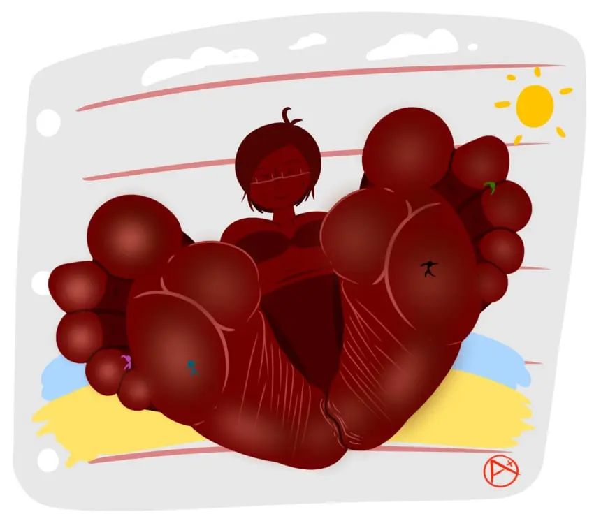 Image female,bikini,barefoot,feet,foot_fetish,feet_focus,giantess,red_body,foot_focus,stickman,paper