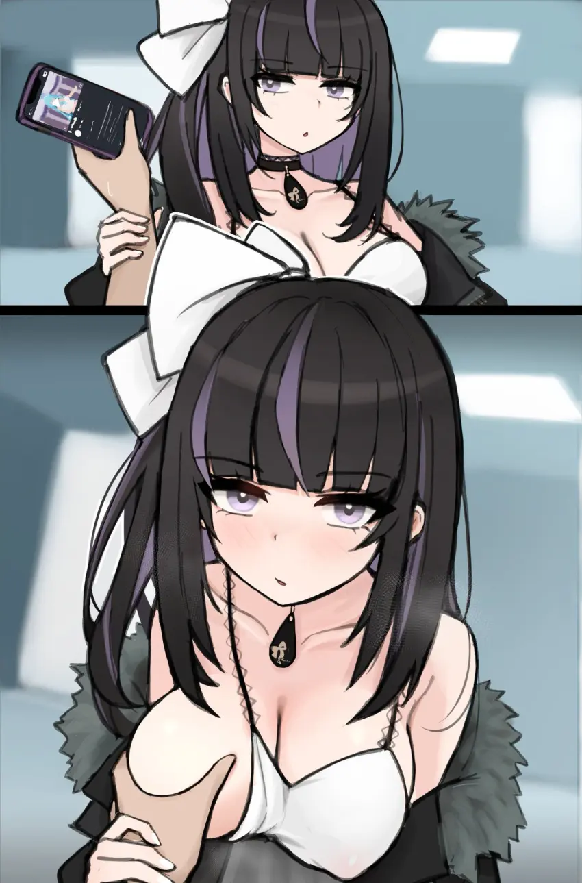 Image 1girls,big_breasts,blush,breasts,female,hi_res,highres,large_breasts,looking_at_viewer,no_bra,black_hair,two_tone_hair,virtual_youtuber,bare_shoulders,cleavage,necklace,2koma,collar,breast_grab,side_ponytail,nipples_visible_through_clothing,holding_breast,violet_hair,indie_virtual_youtuber,phone,breast_hold,one_breast_out,violet_eyes,exposed_shoulders,hand_on_breast,textless_version,textless,coat,guided_breast_grab,braless,no_text_version,breast_outside,jealous,grabbing_breast,no_text,breast_out,coat_on_shoulders,jealousy,ririsya,k_(m_r_b/nkmmktwt/ꓘ)