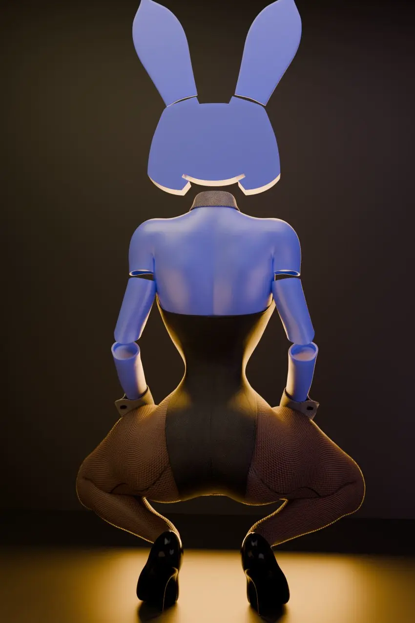 Image 1girls,female,female_only,female_focus,thick_thighs,wide_hips,solo_female,stockings,3d,blender,collar,hourglass_figure,high_heels,squatting,small_waist,back_view,leotard,blue_skin,cuffs_(clothing),clyde_(discord),discord_(app),enigmaj,discord