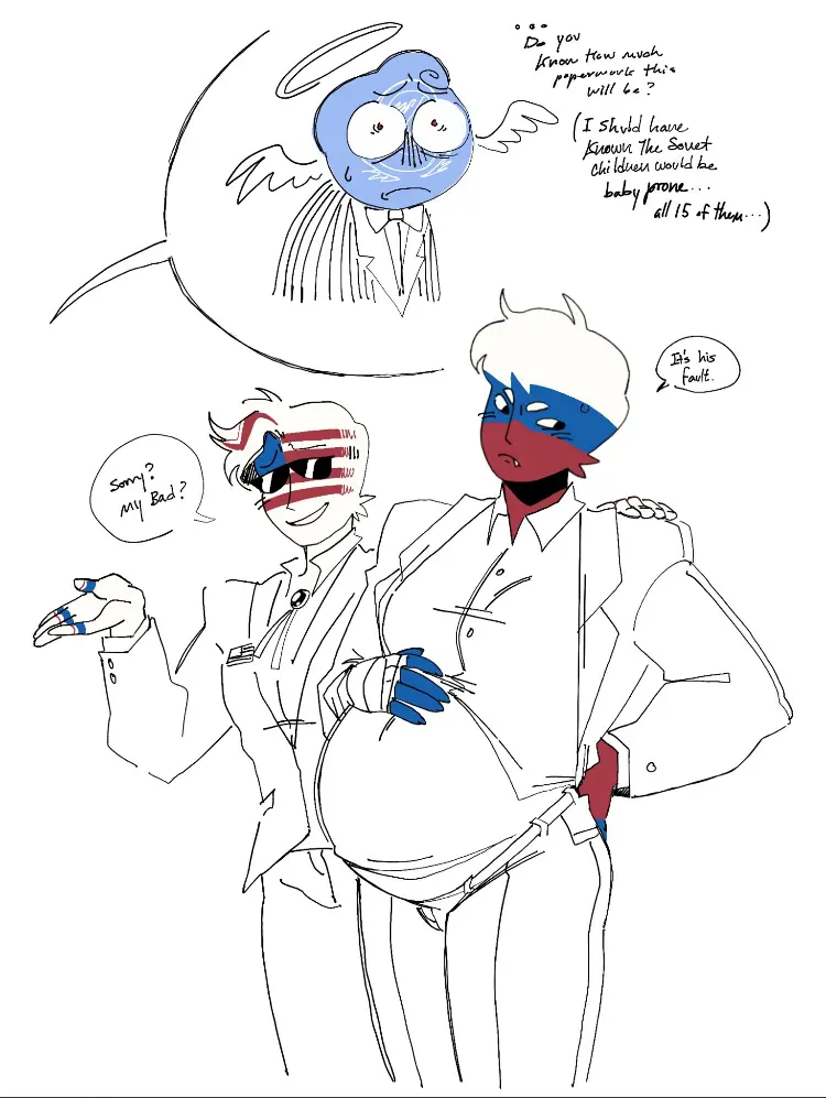 Image male,embarrassed,male_only,pregnant,pregnant_belly,text,tight_clothing,english_text,text_bubble,3boys,large_belly,pregnant_male,male_pregnancy,countryhumans,russia_(countryhumans),united_nations_(countryhumans),united_states_of_america_(countryhumans),som3thingx2_o2