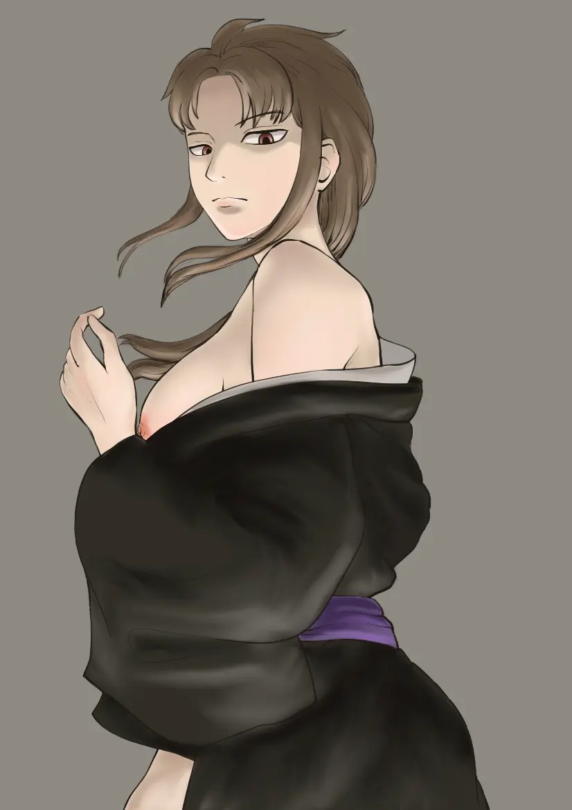 Image breasts,female,female_only,long_hair,looking_at_viewer,no_bra,red_eyes,solo,sideboob,medium_breasts,brown_hair,expressionless,off_shoulder,grey_background,kimono,rule_63,japanese_clothes,genderswap_(mtf),genderswap,gintama,sakata_shouyou,utsuro_(gintama)