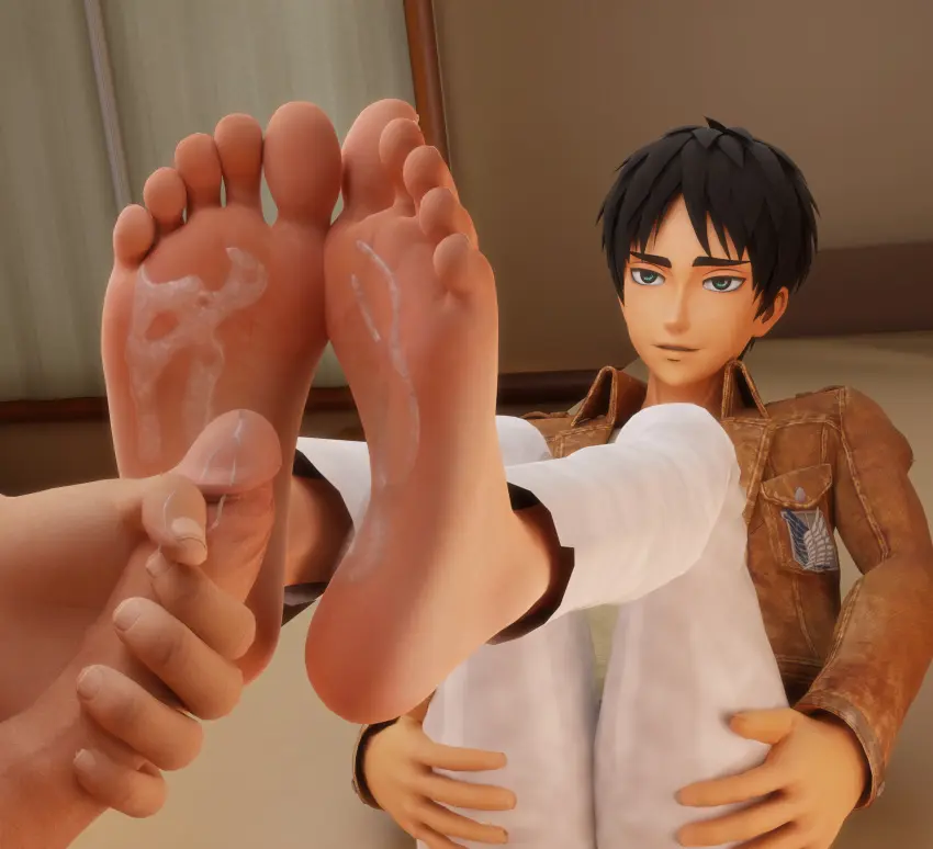 Image male,2boys,male_only,foot_fetish,looking_at_partner,3d,male_foot_fetish,cum_on_feet,footjob,foot_focus,male_feet,attack_on_titan,eren_jaeger,mrgtsfloop,shingeki_no_kyojin