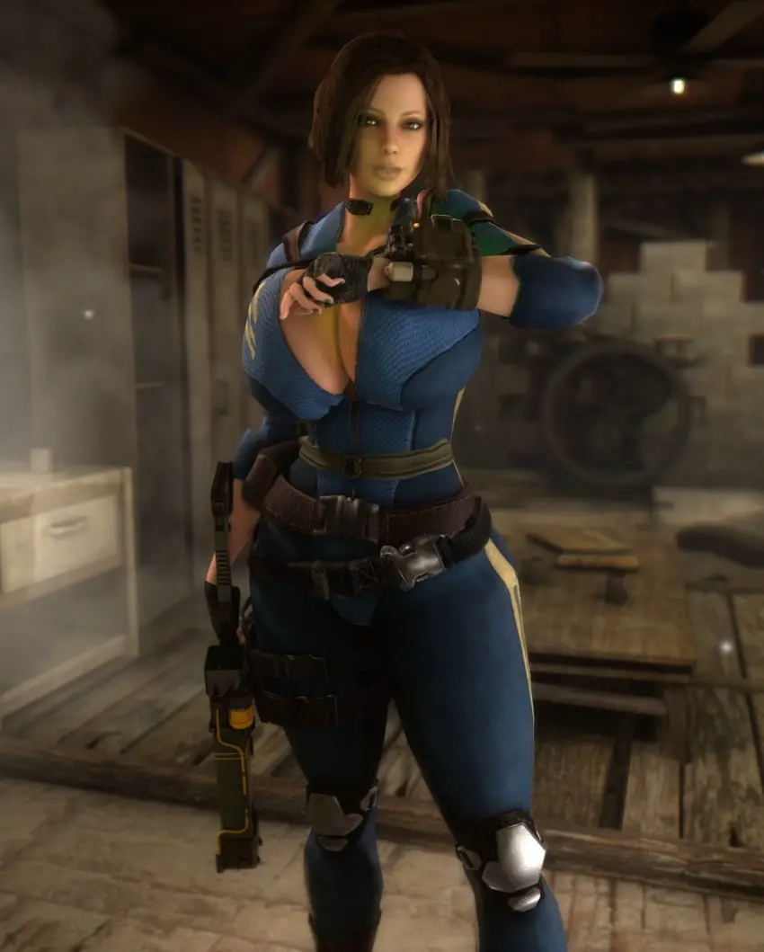 Image 1girls,breasts,brown_eyes,clothed,clothing,female,female_only,human,open_clothes,solo,gloves,thick_thighs,thighs,wide_hips,cleavage,clothed_female,solo_female,huge_breasts,breasts_bigger_than_head,breasts_bigger_than_torso,gigantic_breasts,brown_hair,3d,hourglass_figure,slim_waist,holding_object,alternate_breast_size,3d_(artwork),bodysuit,computer,fingerless_gloves,holding_weapon,weapon,electronics,epic_games,bethesda_softworks,fallout,gun,human_female,holding_gun,vault_suit,wristwear,pip-boy,vaako,open_bodysuit,bulletstorm,people_can_fly,trishka_novak