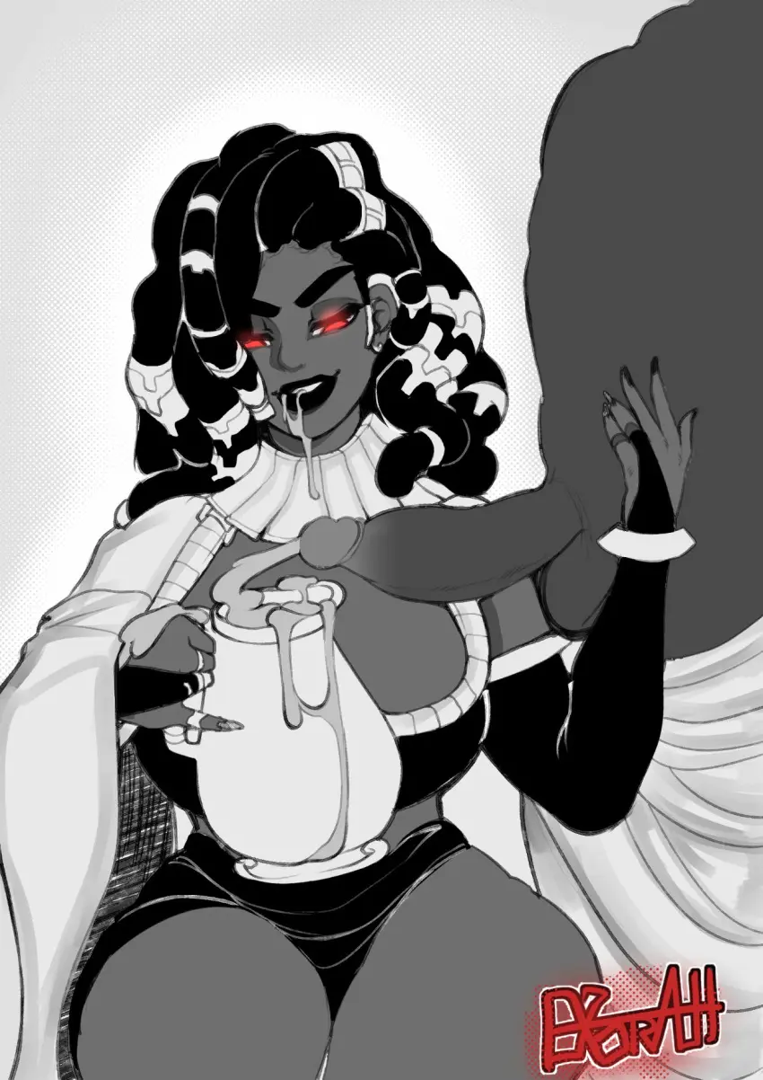 Image 1girls,big_breasts,breasts,female,large_breasts,red_eyes,1boy,cum,cum_in_mouth,cum_on_face,male,penis,thick_thighs,dark-skinned_male,dark_skin,dark-skinned_female,glowing_eyes,monochrome,thick_lips,cumming,2024,neckwear,dreadlocks,dreads,cum_on_lips,dark_lips,exbrah_(artist),extremebrah