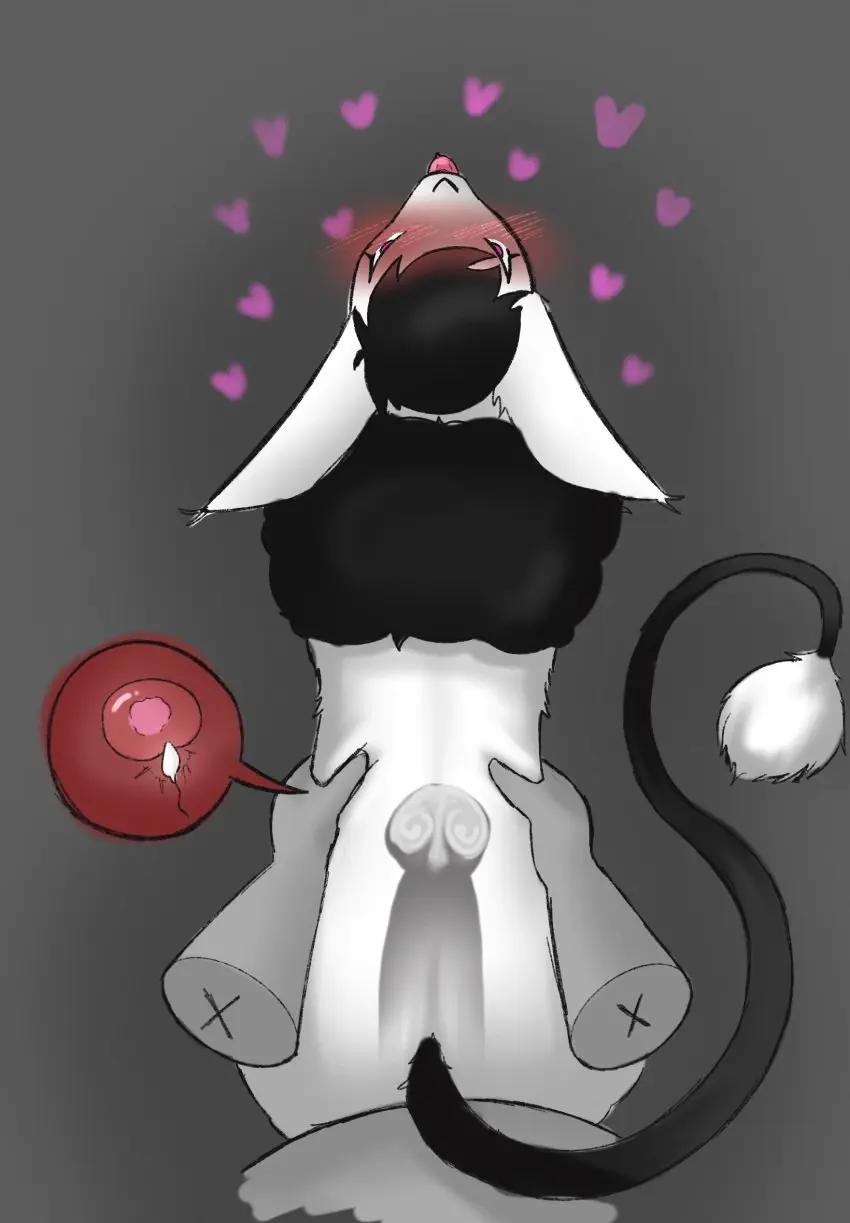 Image blush, female, hi_res, human, simple_background, cum, male, tail, duo, male/female, cum_inside, pink_eyes, impregnation, vaginal_penetration, penetration, genital_fluids, bodily_fluids, fur, mammal, black_body, white_body, grey_background, white_fur, feral, male_on_feral, zoophilia, black_fur, abstract_background, disembodied_hand, interspecies_impregnation, bestiality_impregnation, kennedy_oz, the_nature_of_predators, pink_heart, sivkit_(the_nature_of_predators)