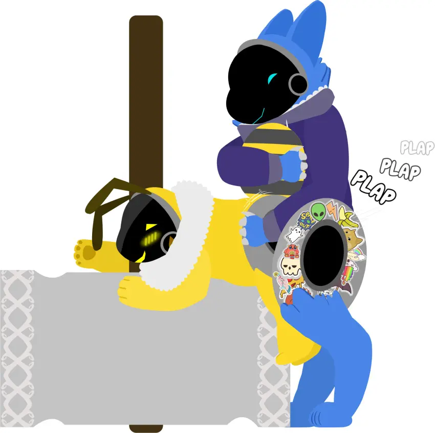 Image blush,female,hi_res,male,sex,duo,doggy_style,from_behind_position,male/female,size_difference,anthro,vaginal_penetration,looking_pleasured,penetration,arthropod,insects,anthro_only,hybrid,semi-anthro,machine,bee,hymenopteran,protogen,dangling_legs,bent_over_surface,e,giant_hammer,honeypot_(tf2_demo_2004),stickerboard_(tf2_demo_2004),tf2_demo_2004