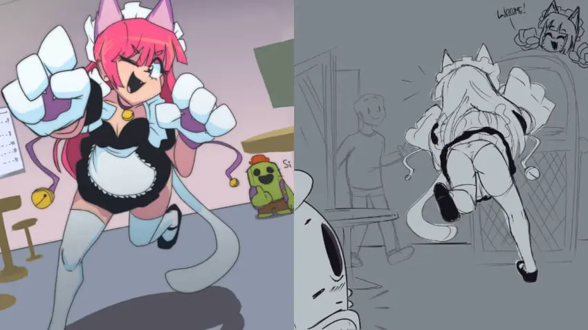 Image 1girls,female,smile,1boy,male,panties,duo,cat_ears,catgirl,cat_tail,maid,surprised,brawl_stars,colette_(brawl_stars),supercell,showing_ass,neko,pinku_pawlette,spike_(brawl_stars),showing_panties,ekowrosmi