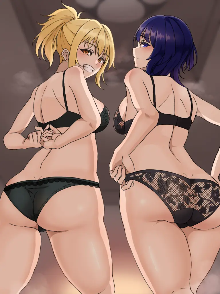 Image female,female_only,2girls,multiple_girls,bra,ass,lingerie,blonde_hair,back,love_live!,undressing,love_live!_nijigasaki_high_school_idol_club,asaka_karin,miyashita_ai,momo_mochi_(favk5328),undressing_together