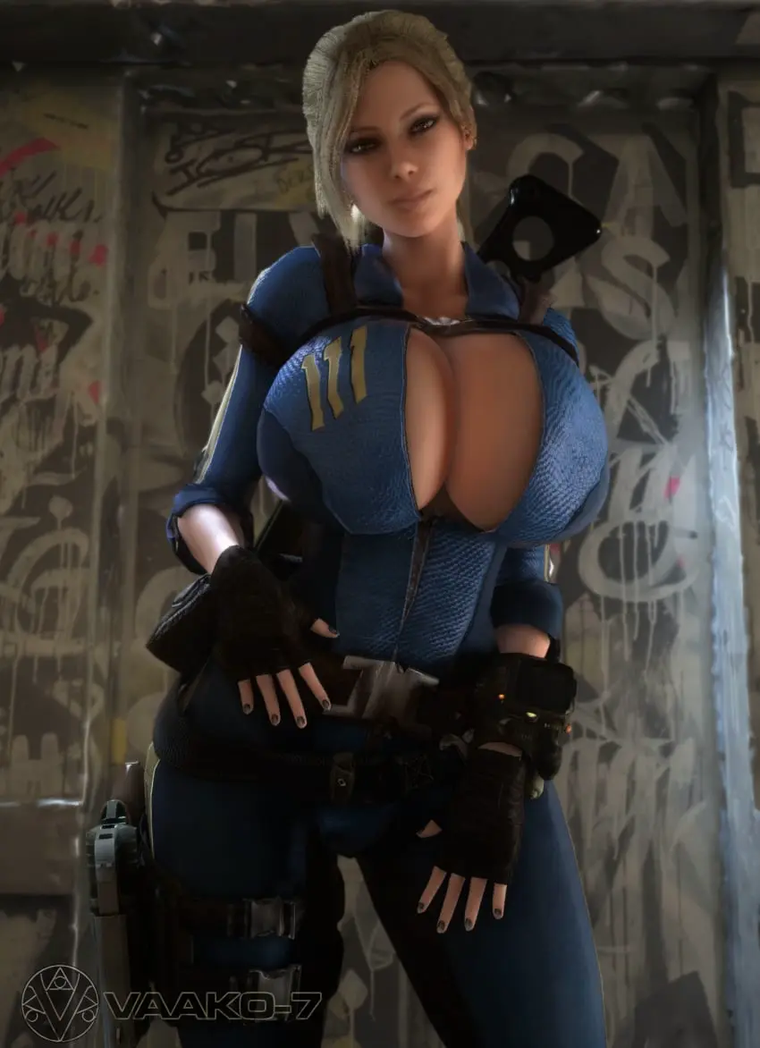 Image 1girls,breasts,brown_eyes,clothed,female,female_only,human,looking_at_viewer,open_clothes,solo,gloves,thick_thighs,thighs,ponytail,wide_hips,watermark,cleavage,clothed_female,solo_female,huge_breasts,breasts_bigger_than_head,breasts_bigger_than_torso,gigantic_breasts,blonde_hair,3d,hourglass_figure,slim_waist,alternate_breast_size,3d_(artwork),bodysuit,computer,fingerless_gloves,weapon,electronics,epic_games,alternate_hairstyle,bethesda_softworks,fallout,gun,human_female,vault_suit,wristwear,pip-boy,vaako,open_bodysuit,holster,holstered_pistol,bulletstorm,people_can_fly,trishka_novak,holstered_weapon