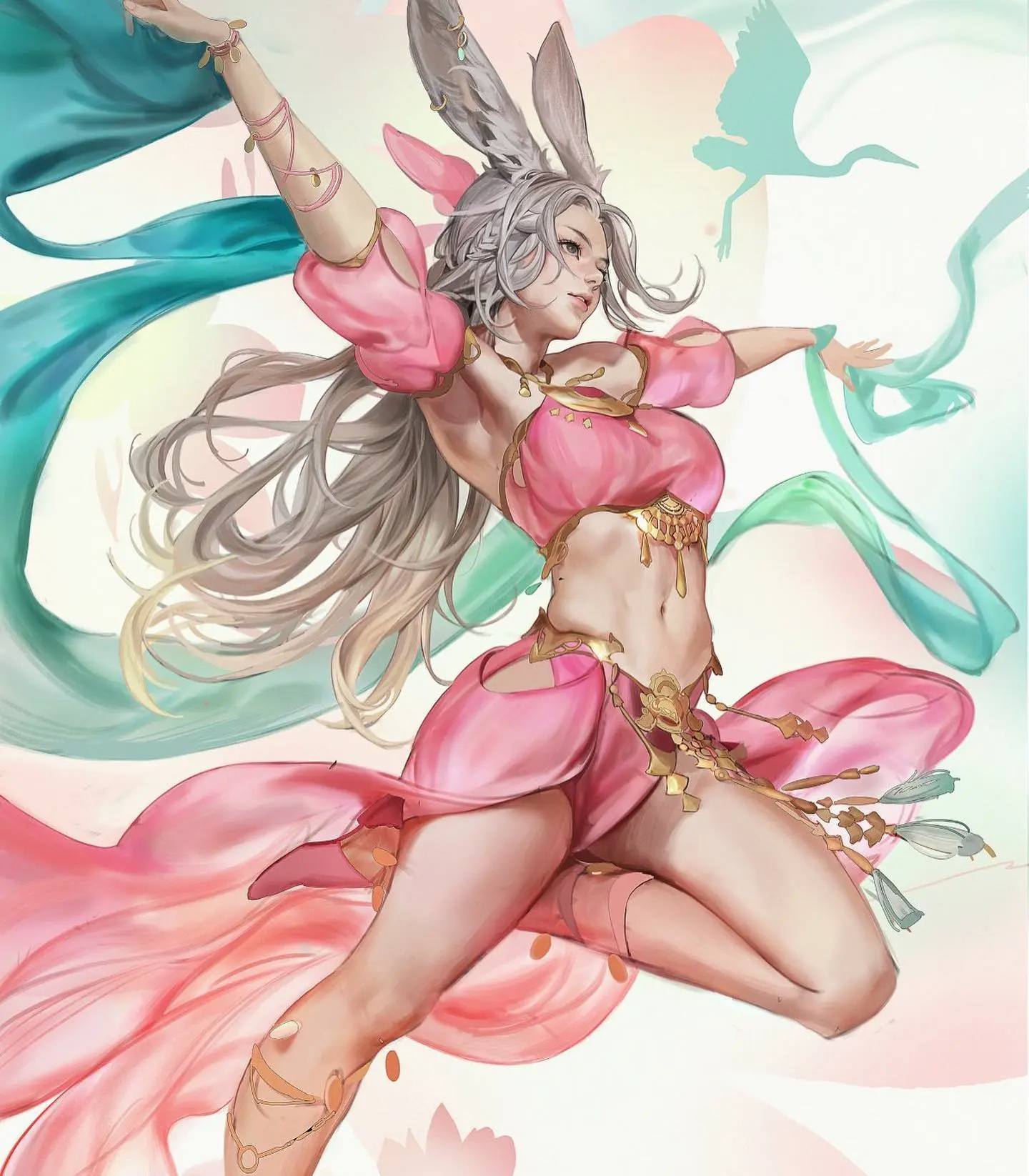 Image female,grey_hair,long_hair,final_fantasy,final_fantasy_xiv,viera,pink_clothing,kassian.art