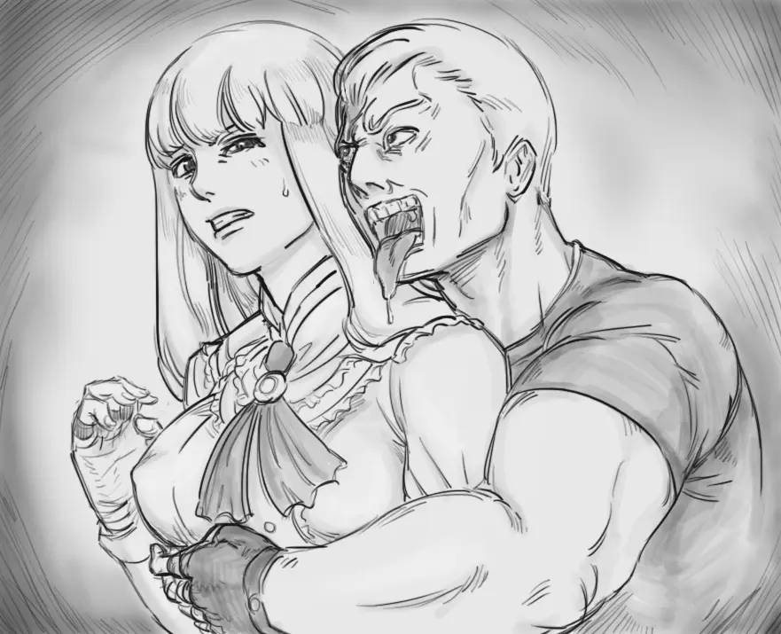 Image 1girls,breasts,female,long_hair,1boy,gloves,licking,male,sweat,muscular,from_behind,sweatdrop,clenched_teeth,monochrome,disgusted,rape,groping,fingerless_gloves,molestation,greyscale,bad_id,namco,tekken,imminent_rape,covered_erect_nipples,emilie_de_rochefort,uncomfortable,bb_(baalbuddy),drawfag,bryan_fury,inactive_account