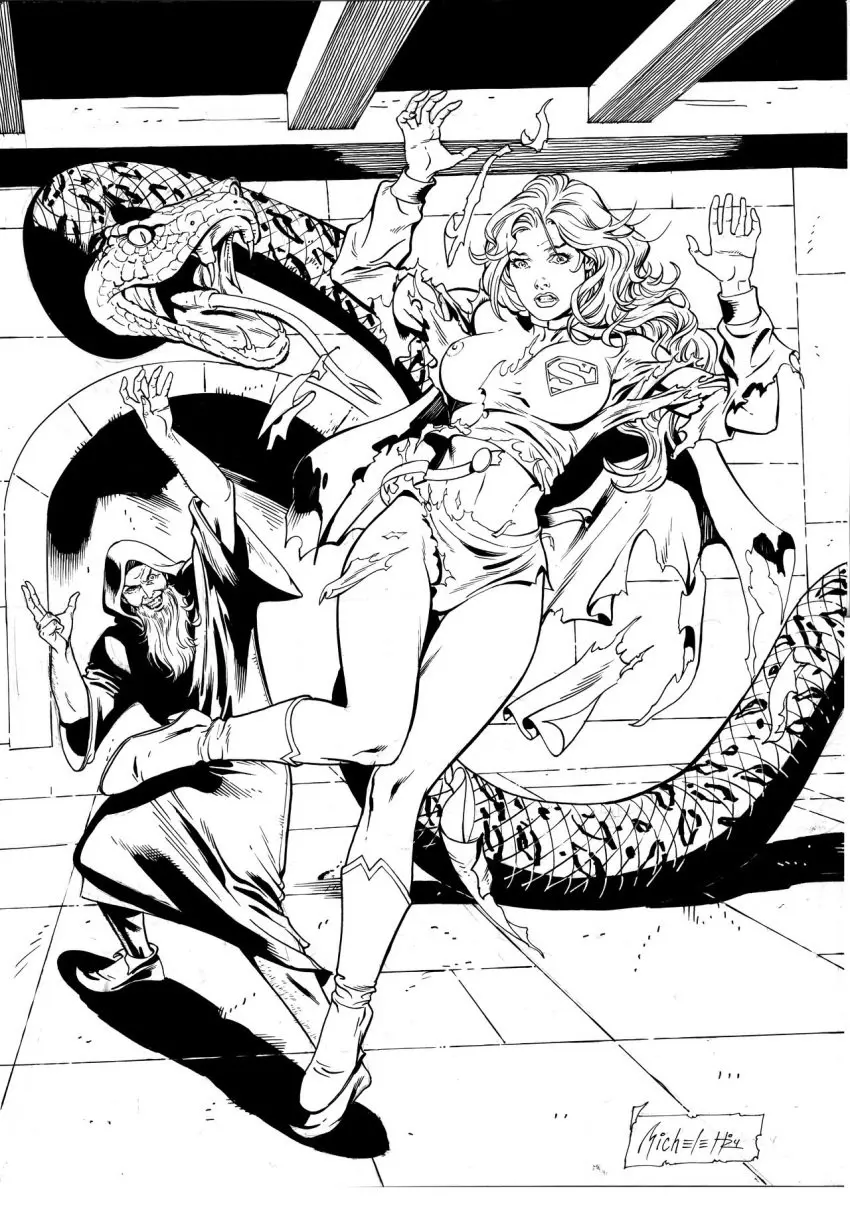 Image breasts,female,nipples,black_and_white,dc,dc_comics,torn_clothes,torn_clothing,superheroine,snake,ripped_clothing,superhero,assisted_exposure,boob,supergirl,superman_(series),ripped_clothes,supergirl_(series),tit,rene_micheletti