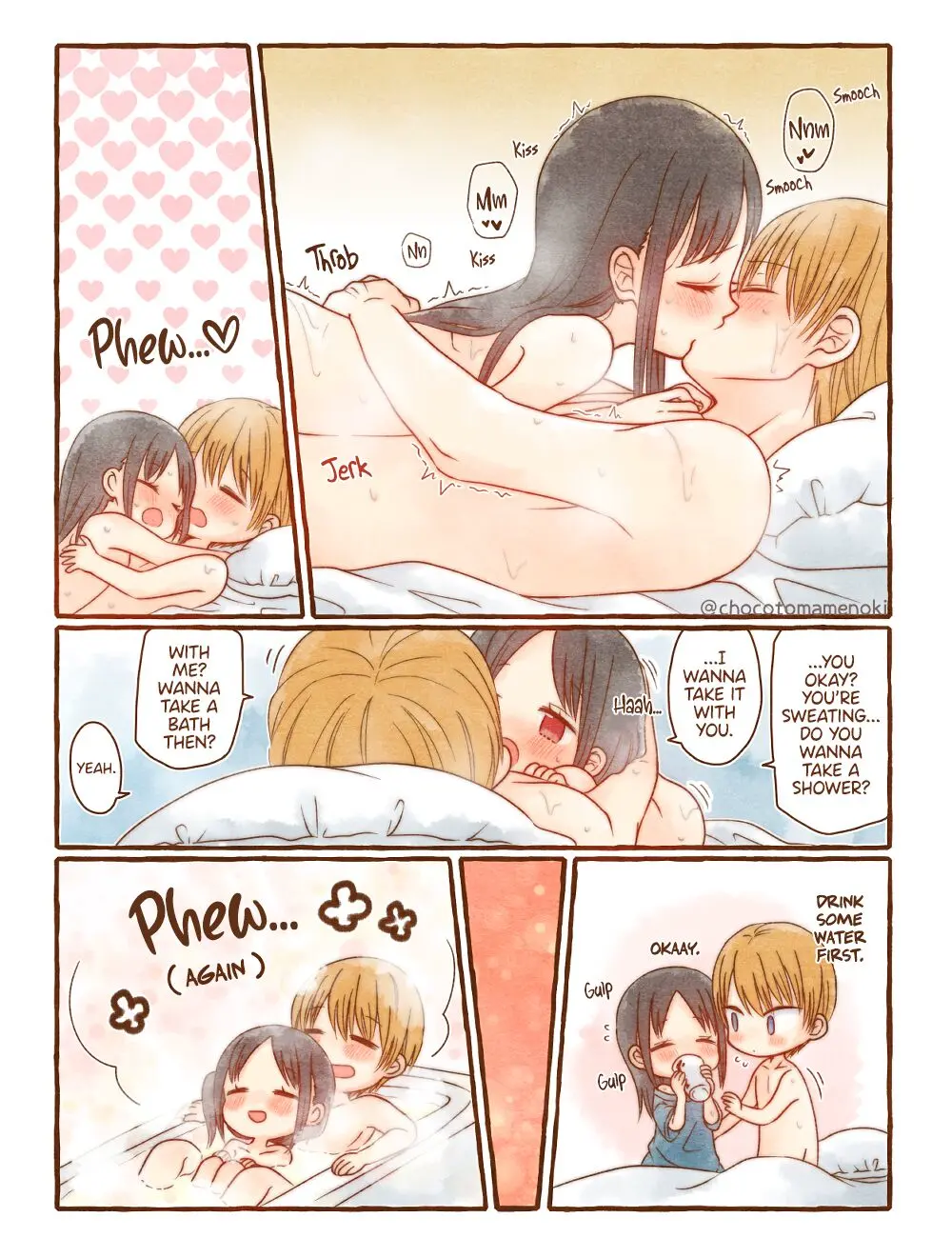 Image 1girls,blush,female,long_hair,red_eyes,smile,1boy,black_hair,blue_eyes,male,short_hair,straight,sweat,bed_sheet,lying,watermark,artist_name,color,text,blonde_hair,completely_nude,canon_couple,looking_at_partner,after_sex,closed_eyes,bed,comic,comic_page,romantic,romantic_couple,lying_on_bed,dialogue,translated,heart,sound_effects,english_text,kissing,speech_bubble,kaguya-sama_wa_kokurasetai_~tensai-tachi_no_renai_zunousen~,lying_on_stomach,chibi,wholesome,shinomiya_kaguya,shirogane_miyuki,drinking,exhausted,embrace,lying_on_back,<3,bath,arm_around_waist,sweating_profusely,satisfied,lying_on_person,bathing_suit,arm_around_partner,afterglow,aftercare,bathing_together,chocotomamenoki