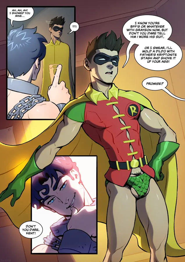 Image male,penis,duo,muscular,muscular_male,2boys,male/male,male_only,yaoi,balls,tagme,gay,flaccid,dialogue,dc,dc_comics,male_focus,duo_focus,toned,gay_male,teen_titans,toned_male,robin_(dc),jon-el,jonathan_kent,superboy,superboy_(jonathan_kent),damian_wayne,robin_(damian_wayne),supersons,schizoid