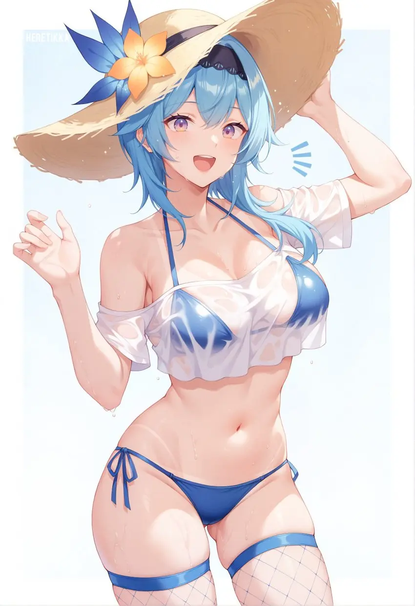 Image 1girls,big_breasts,breasts,female,female_only,highres,light-skinned_female,light_skin,looking_at_viewer,open_mouth,solo,standing,blue_hair,short_hair,bikini,bra,female_focus,hat,smiling,smiling_at_viewer,ai_generated,belly_button,solo_female,solo_focus,swimsuit,stockings,wet,mature_female,genshin_impact,outdoors,hourglass_figure,alternate_costume,blue_bikini,high_resolution,thong,mature,wet_body,see-through_clothing,wet_shirt,day,mihoyo,fishnet_thighhighs,summer,hoyoverse,thong_bikini,two_piece_swimsuit,ai,eula_(genshin_impact),fishnet,summer_hat