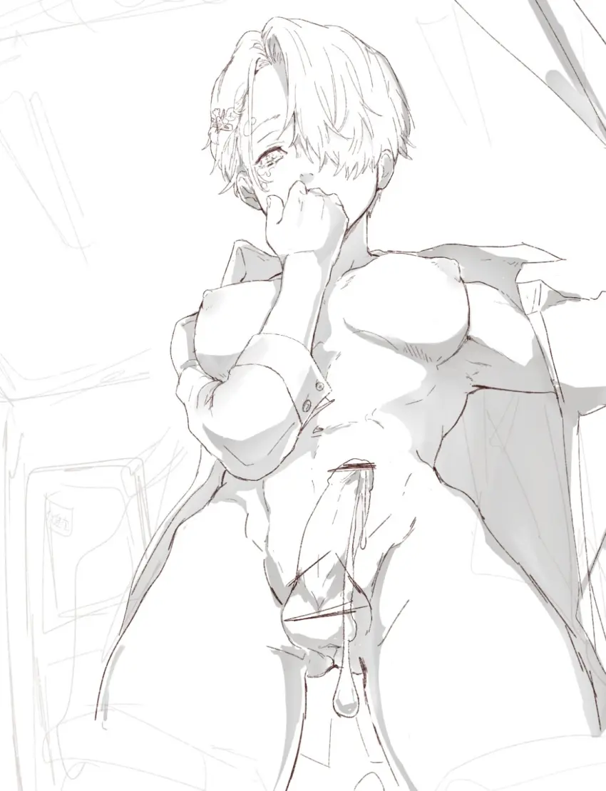 Image 2023,big_breasts,blush,breasts,clothed,clothing,human,nipples,open_shirt,solo,standing,cum,cum_drip,penis,short_hair,big_penis,1futa,erection,futanari,hair_over_one_eye,intersex,one_piece,areolae,embarrassed,balls,medium_breasts,futa_only,monochrome,dickgirl,futa_sans_pussy,low-angle_view,bottomless,sketch,tears,rule_63,mostly_nude,vinsmoke_sanji,genderswap,very_short_hair,genderswap_(mti),mti_crossgender,tbv31035zs