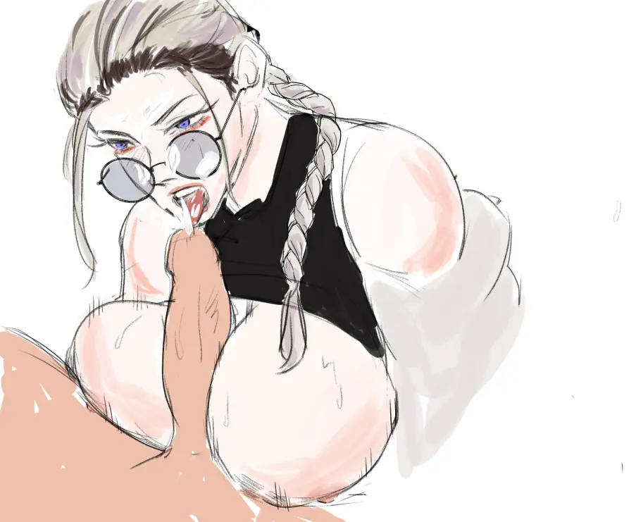 Image 1girls,big_breasts,breasts,female,cum,colored,color,glasses,braid,blowjob,boobjob,sunglasses,looking_over_eyewear,looking_over_sunglasses,tinted_eyewear,braided_hair,color_edit,gokurakugai,gokurakugai_sanbandori_no_ken,sister_tao,tao_saotome